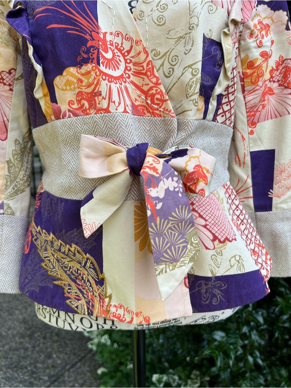 Anthropologie elevenses Floral Patchwork Wrap Blazer in Purple & Cream 8 - Picture 3 of 16